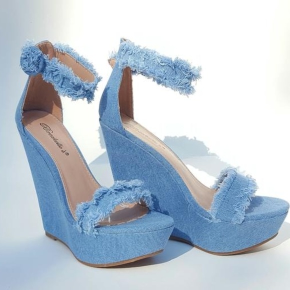 blue jean wedge shoes